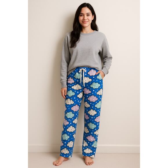 Cozy Cloud Print Pajama Pants Blue Fleece Lounge Secret Treasures Small (4-6) - Picture 1 of 6